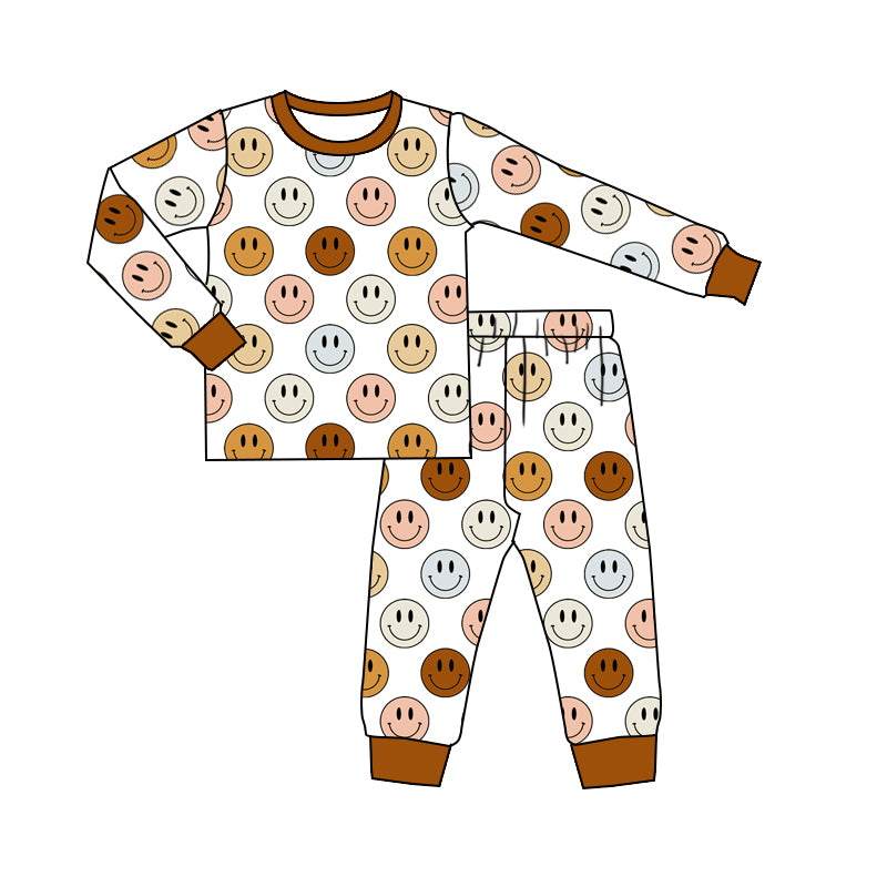 Baby Girls Smile Brown Long Sleeve Tee Shirt Pants Pajamas Sets Preorder(moq 5)