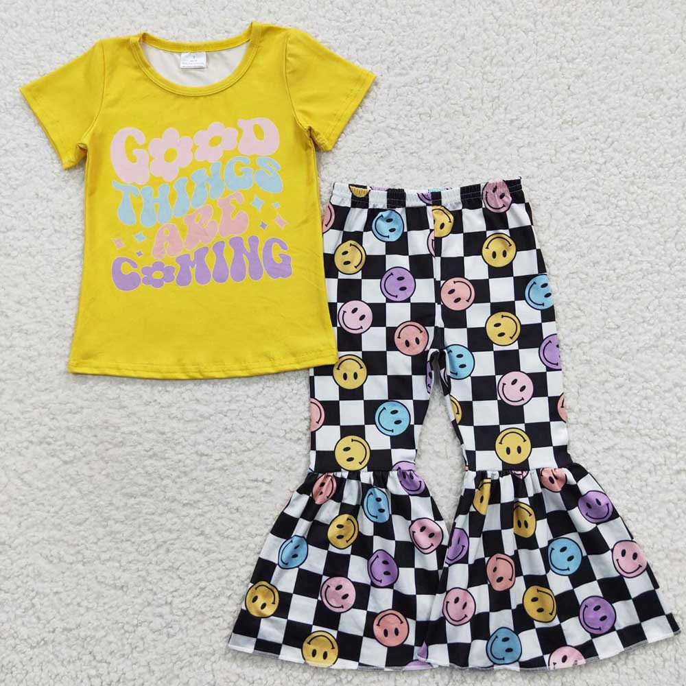 Baby Girls Thing Shirt Checkered Print Bell Pants Clothes Sets