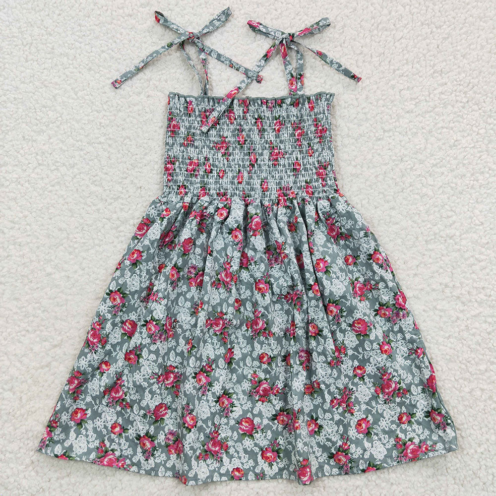 Baby Girls Green Floral Elastic Knee Length Dresses