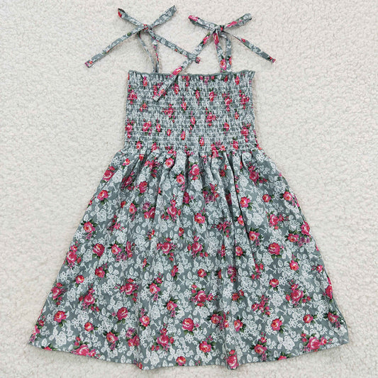 Baby Girls Green Floral Elastic Knee Length Dresses