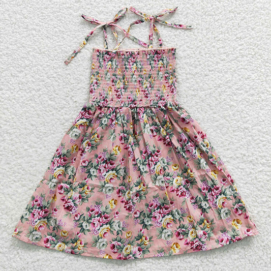 Baby Girls Pink Floral Elastic Knee Length Dresses