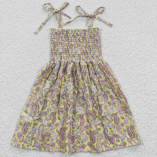 Baby Girls Paisley yellow Elastic Knee Length Dresses