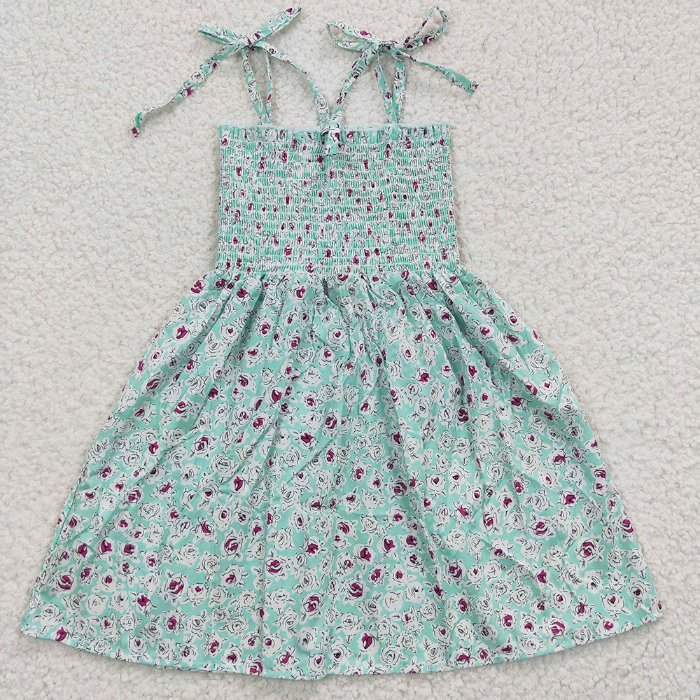 Baby Girls Blue Flowers Elastic Knee Length Dresses