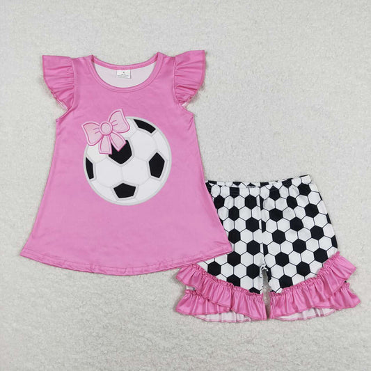 Baby Girls Pink Soccer Flutter Tunic Top Ruffle Shorts Clothes Sets