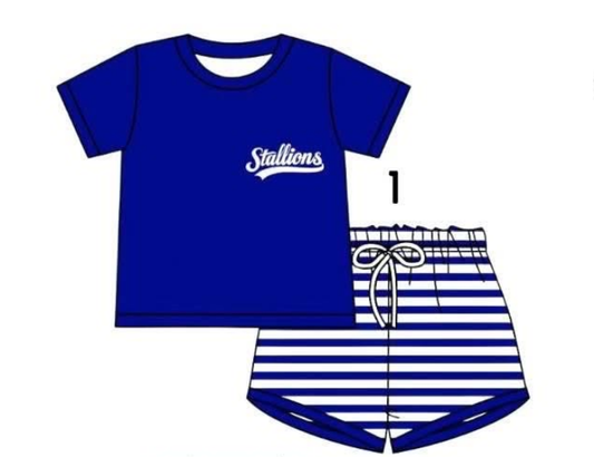 Preorder (moq 5)Baby Boys Blue stallions Team Top Short Team Clothes Sets