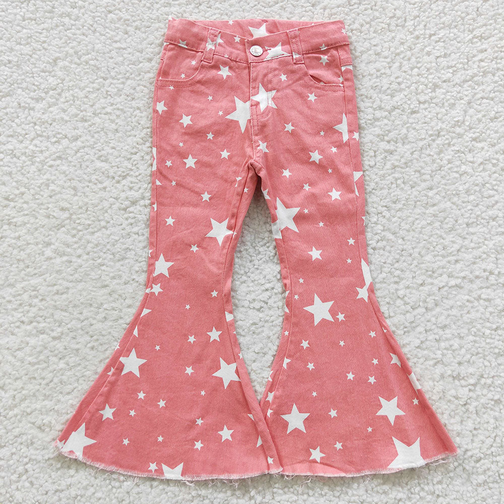 Baby Girls Pink Stars Western Bell Denim Jeans Pants