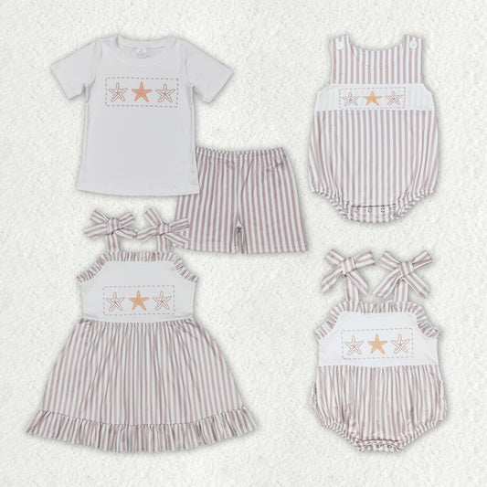 Baby Girls Boys Sibling Star Fish Stripes Dresses Sets