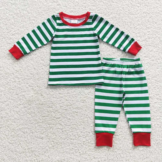 Baby Kids Girls Boys Family Green Stripes Pajamas