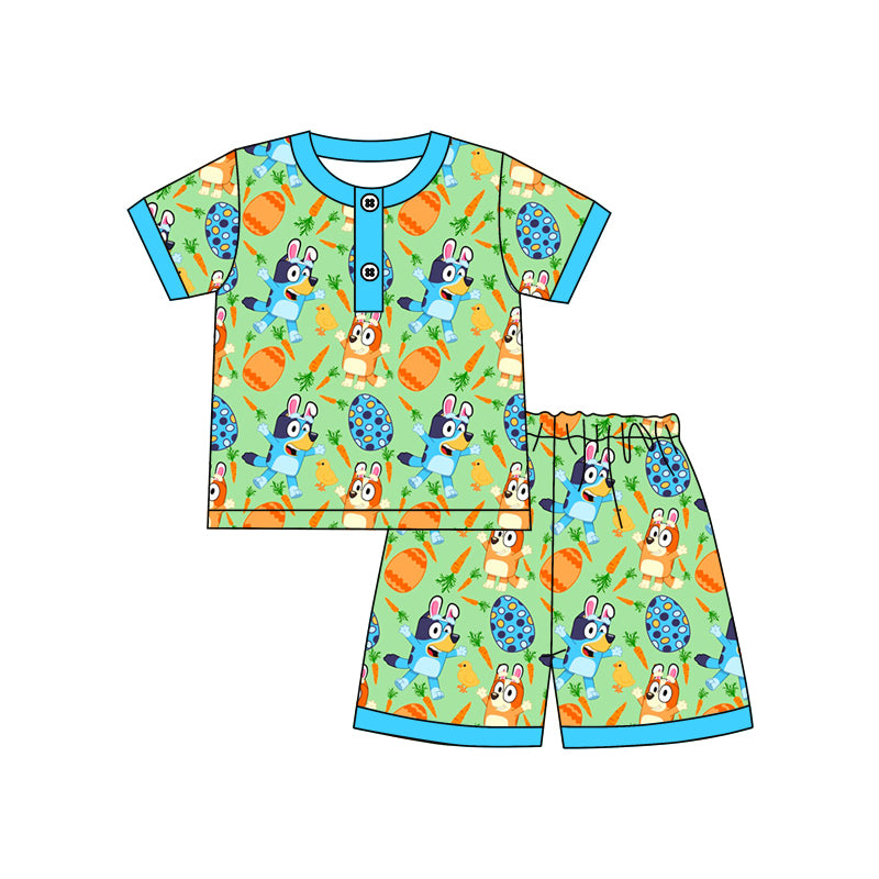 Baby Boys Easter Dog Short Sleeve Shirt Top Shorts Pajamas Clothes Sets Preorder(moq 5)