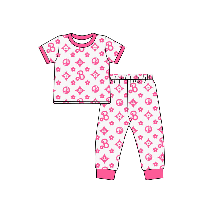 Baby Girls Doll Crown Shirts Top Pants Pajamas Clothes Sets Preorder(moq 5)