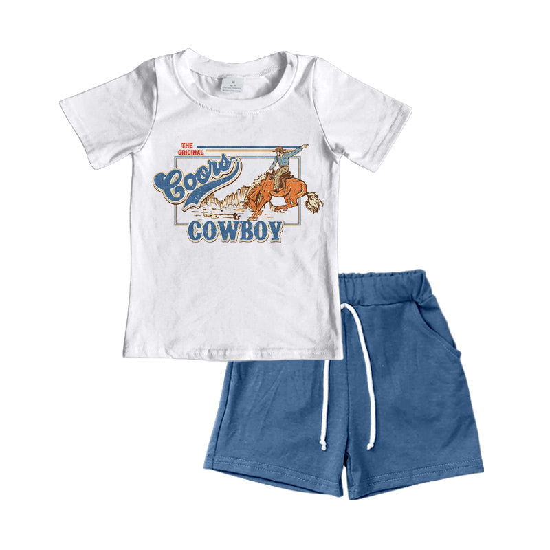 Baby Boys Western Cowboy Short Sleeve Shirt Top Shorts Clothes Sets Preorder(moq 5)