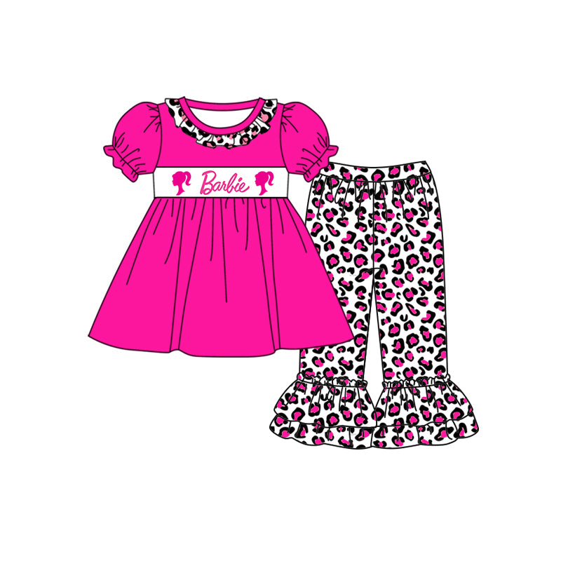 Baby Girls Pink Doll Tuni Top Leopard Ruffle Pants Clothes Sets Preorder(moq 5)
