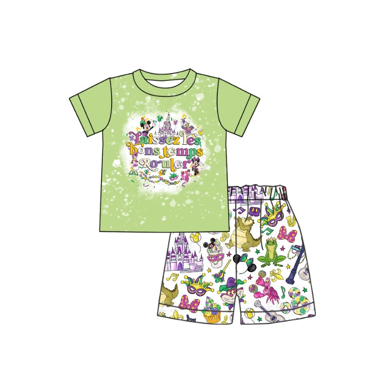 Baby Boys Mardi Gras Cartoon Shirt Top Shorts Clothes Sets Preorder(moq 5)