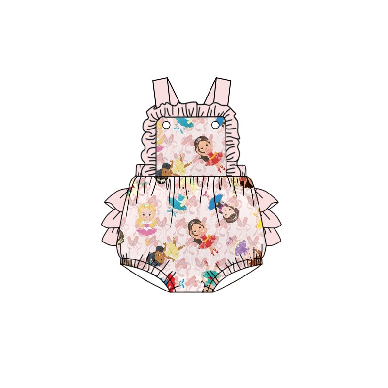 Baby Girls Pink Dancing Girl Straps Bubble Rompers preorder(moq 5)