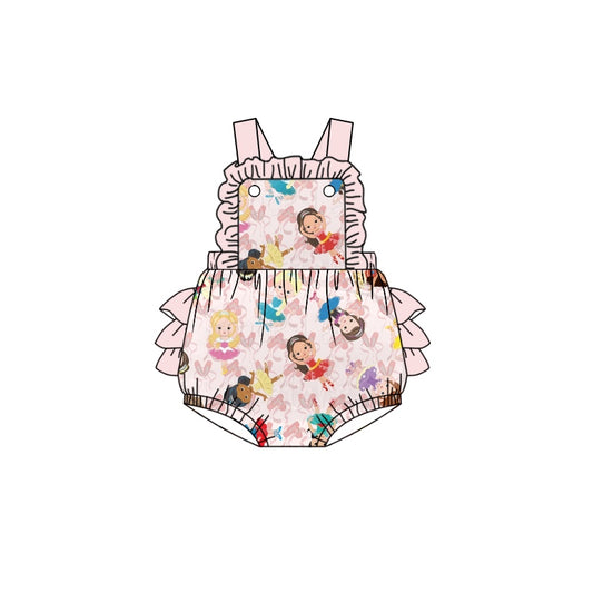 Baby Girls Pink Dancing Girl Straps Bubble Rompers preorder(moq 5)