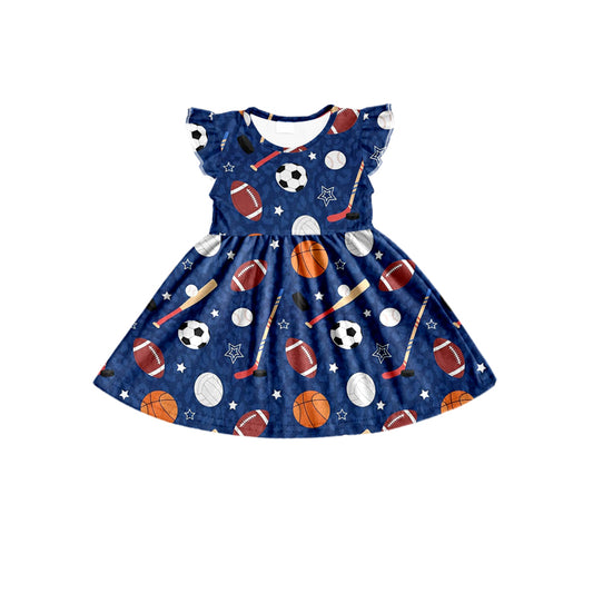 Baby Girls Navy Balls Flutter Sleeve Knee Length Dresses Preorder(moq 5)