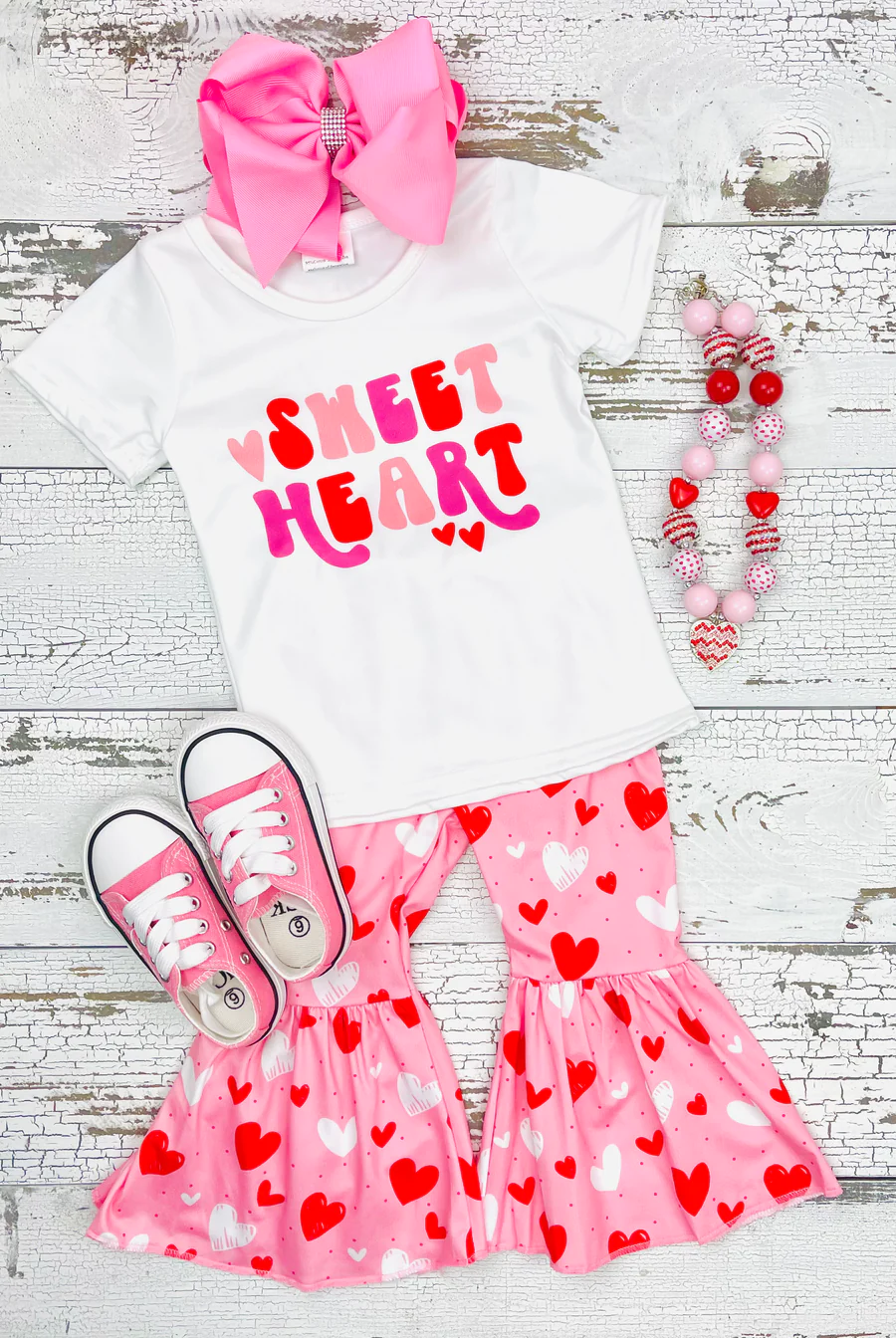 Baby Girls Valentines Sweet Heart Shirt Bell Pants Clothes Sets