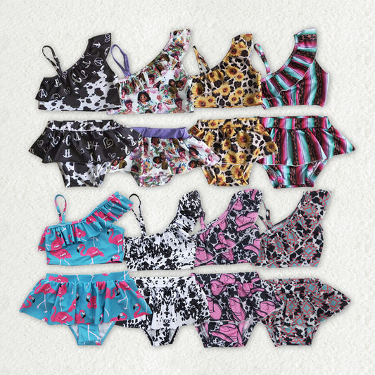 Sibling Baby Girls Western 2pcs Ruffles Beach Wear Swimsuits