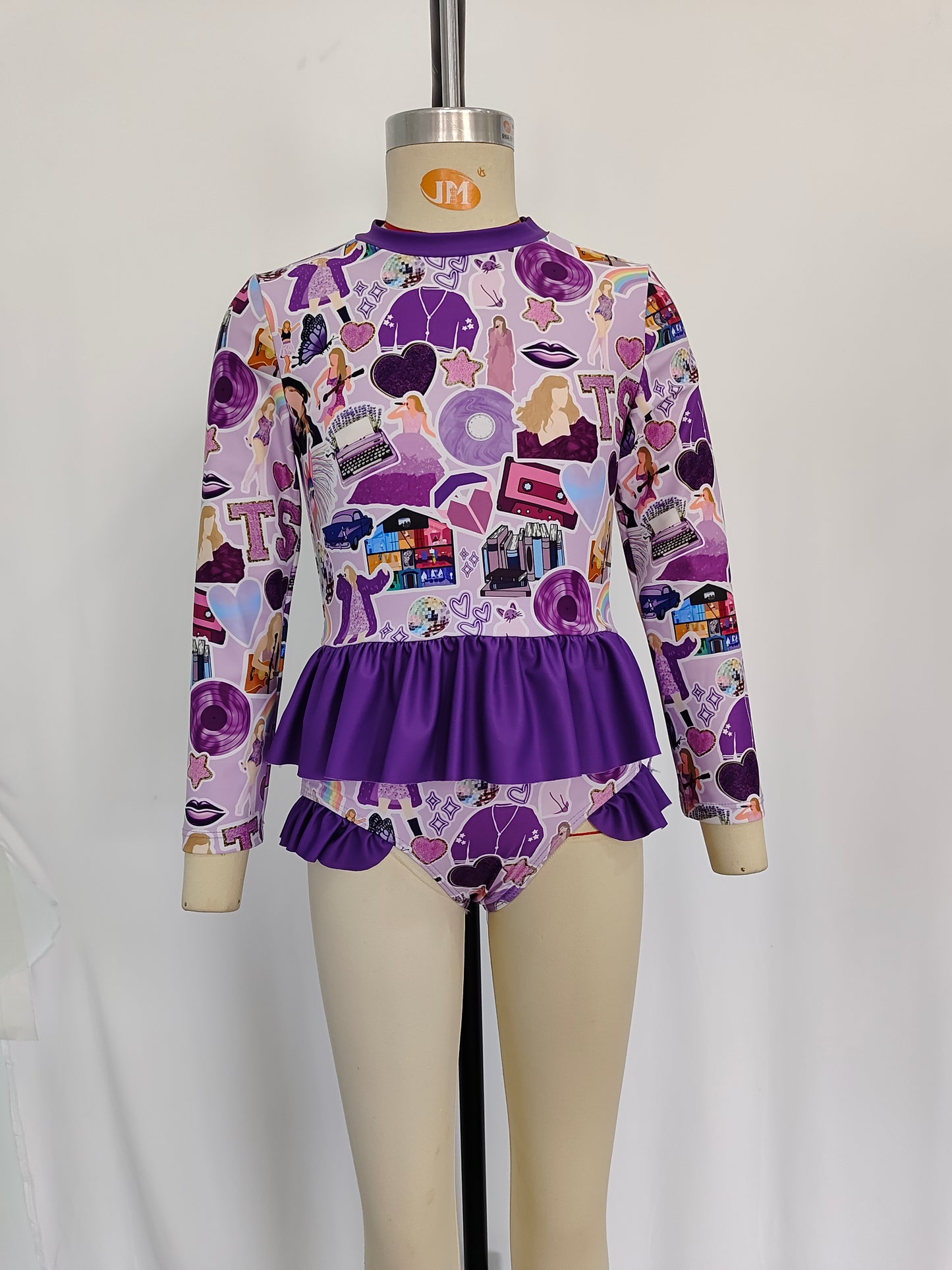 Baby Girls Summer Long Sleeve Purple Singer TS Top Bottom Swimsuits