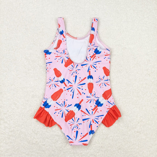 Baby Girls Summer Pink Popsicle Sleeveless One Piece Swimsuits
