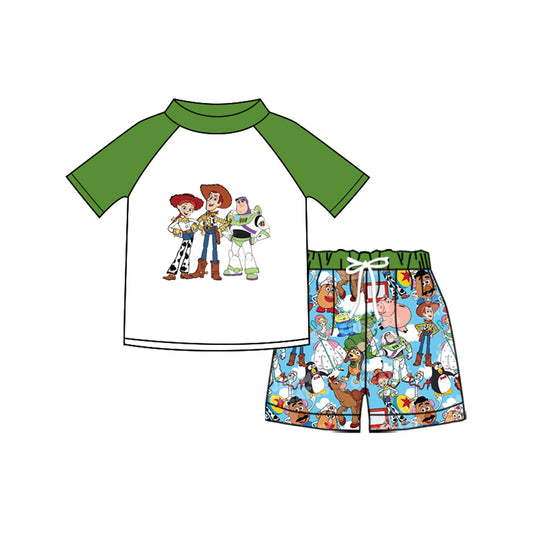 Preorder (moq 5)Baby Boys Cartoon Donkey Top Stripe Shorts Swimsuits Swimming Clothes Sets
