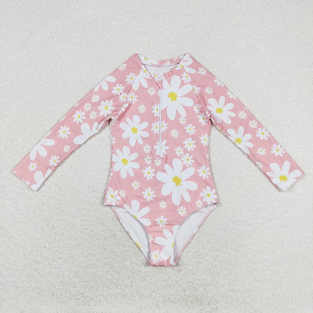 Baby Girls Daisy Long Sleeve Pink Swimsuits