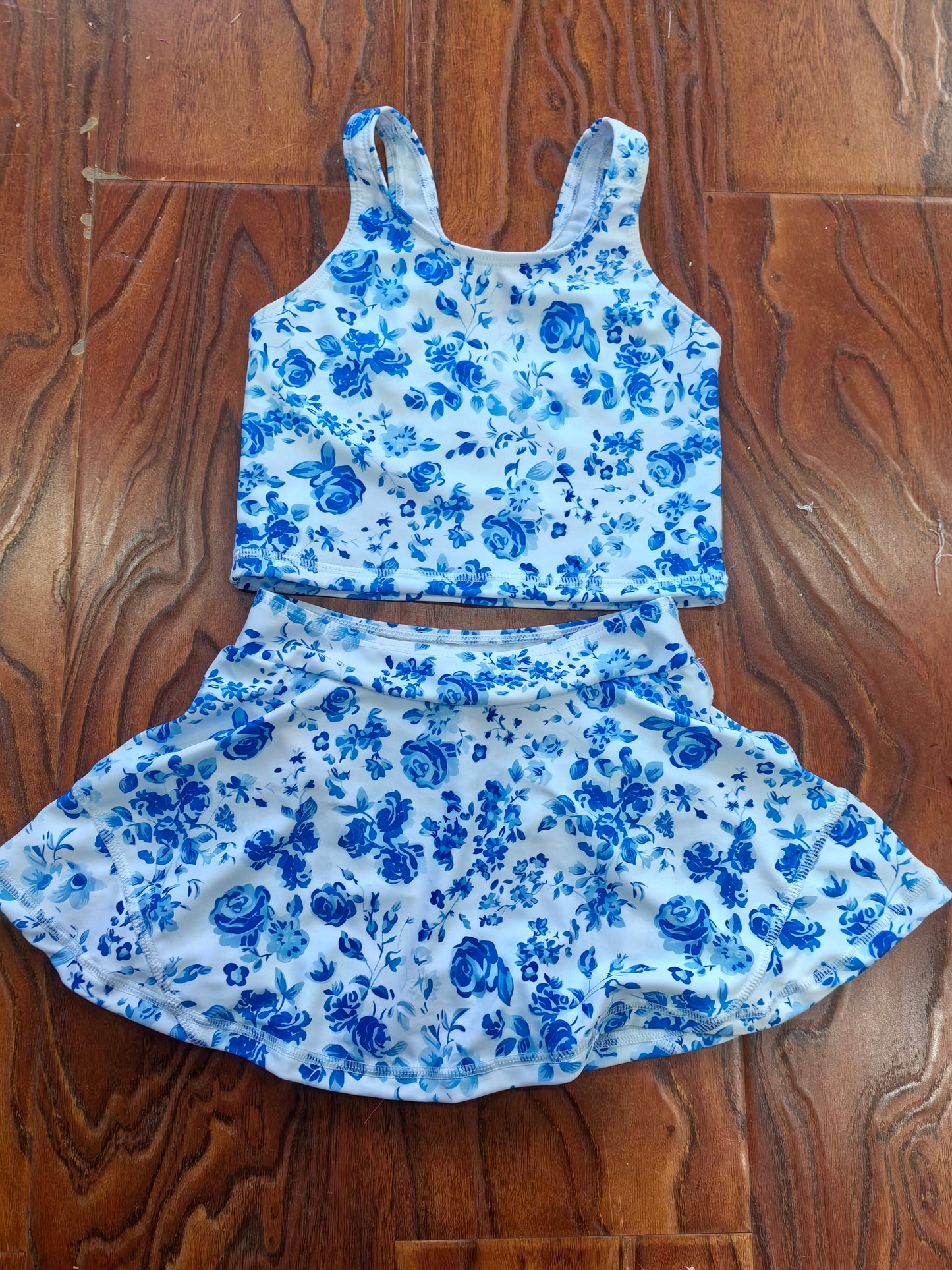 Baby Girls Summer Blue Flowers Top Skirts Active Wear Clothes Sets