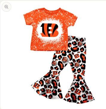 Baby Girls Tiger Team Short Sleeve Top Orange Bell Pants Clothes Sets preorder(moq 5)