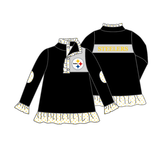 Baby Girls Black Team Long Sleeve Zip Pullover Shirt Tops preorder(moq 5)