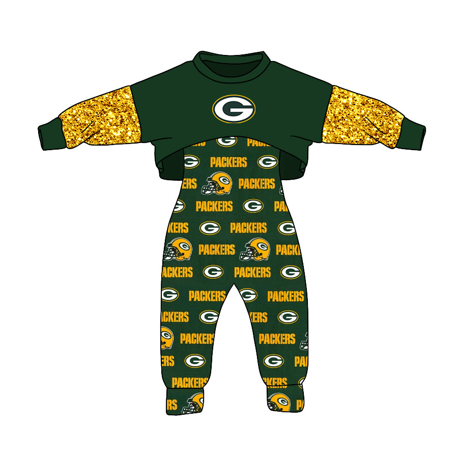 Baby Girls Green Team 2pcs Jumpsuits Sets preorder(moq 5)