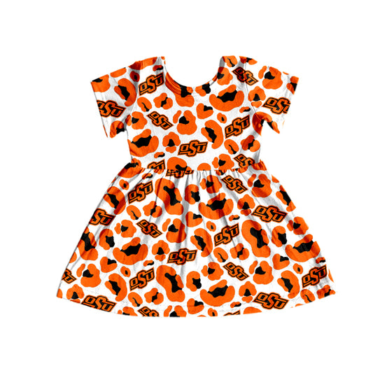 Baby Girls Orange Team Short Sleeve Leopard Dresses preorder(moq 5)