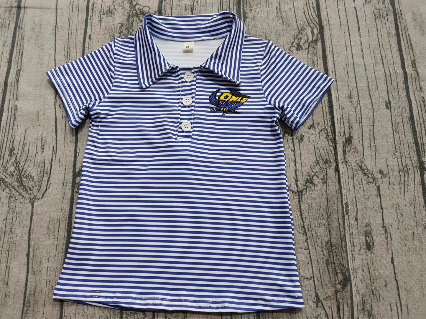 Preorder moq 5 Baby Boys Blue Stripes OWLS Team Polo Shirts Tops