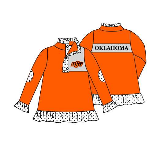 Baby Girls OK Orange Team Long Sleeve Zip Pullover Shirt Tops preorder(moq 5)