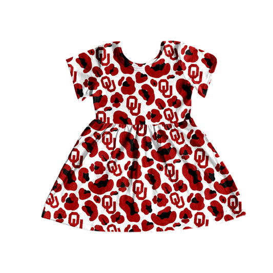 Baby Girls Red Team Short Sleeve Leopard Dresses preorder(moq 5)