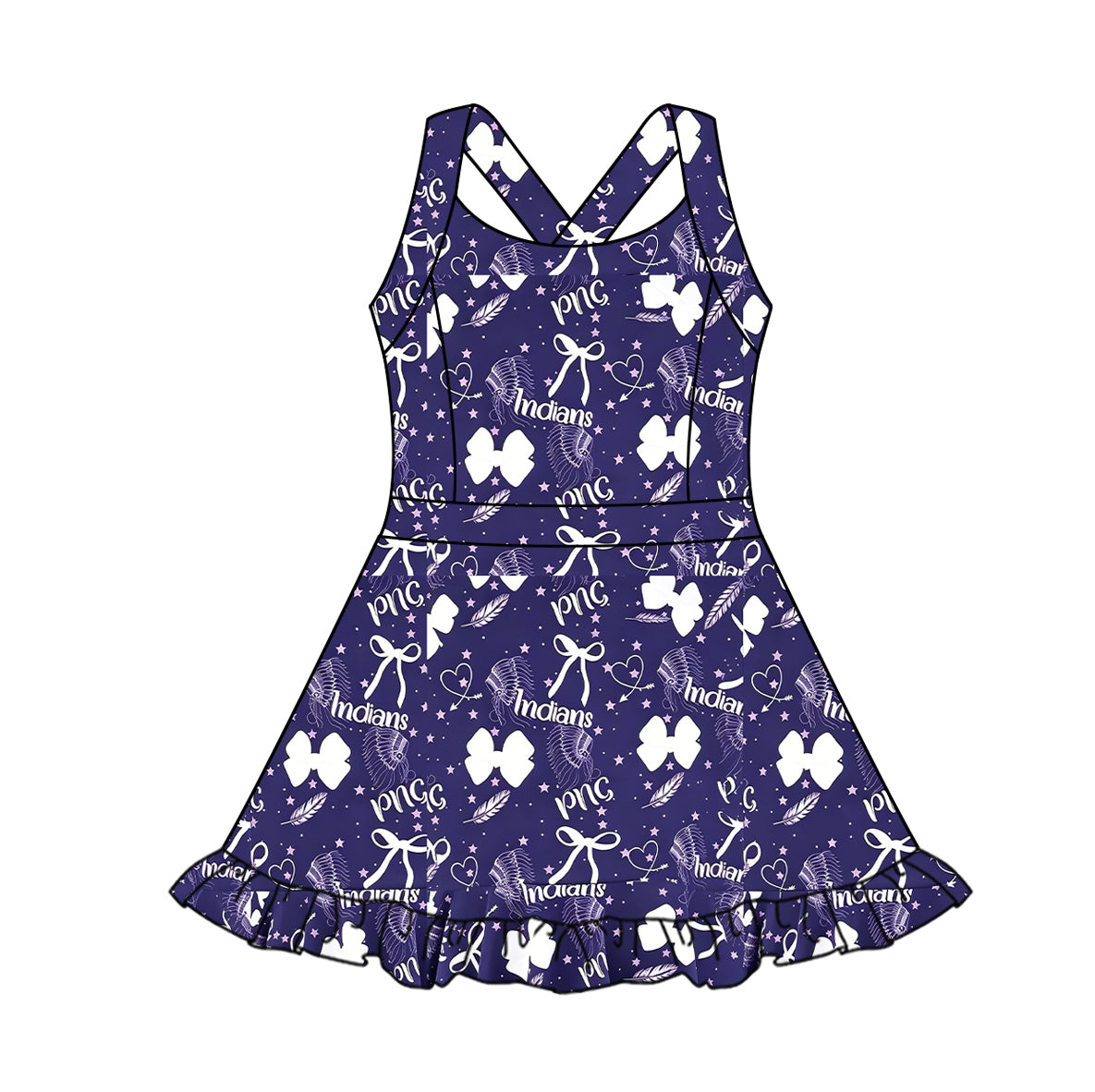 Preorder (moq 5)Baby Girls Straps Indians Team Short Knee Length Dresses