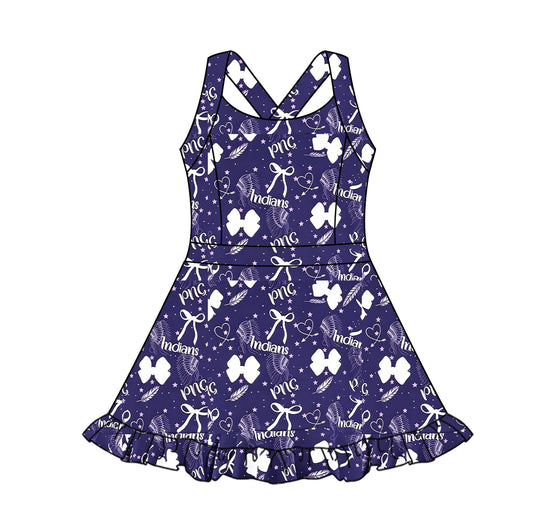Preorder (moq 5)Baby Girls Straps Indians Team Short Knee Length Dresses