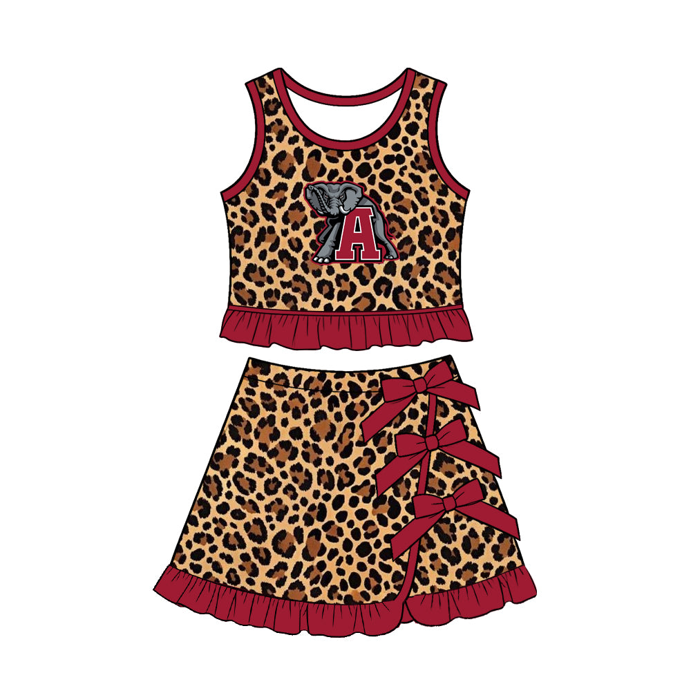 Preorder (moq 5) Baby Girls Alabama Leopard Vest Bows Skirt Short Team Clothes Sets
