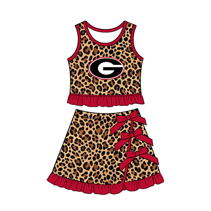 Preorder (moq 5) Baby Girls Georgia Leopard Vest Bows Skirt Short Team Clothes Sets