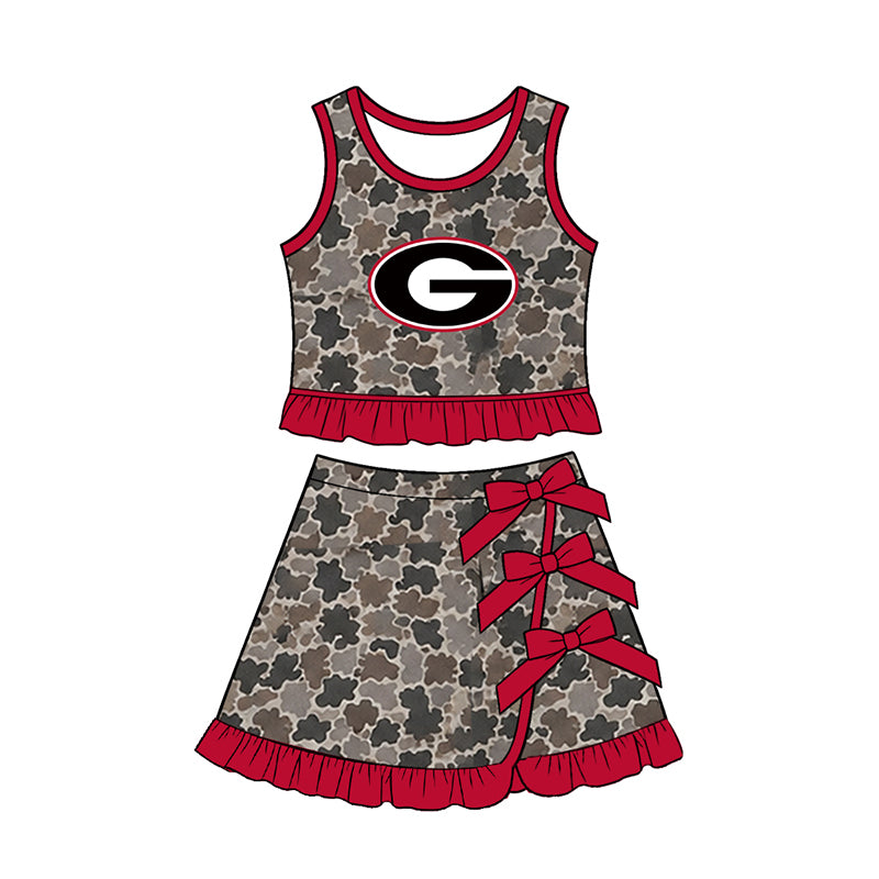 Preorder (moq 5) Baby Girls Georgia Camouflage Vest Bows Skirt Short Team Clothes Sets
