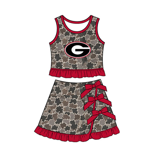 Preorder (moq 5) Baby Girls Georgia Camouflage Vest Bows Skirt Short Team Clothes Sets