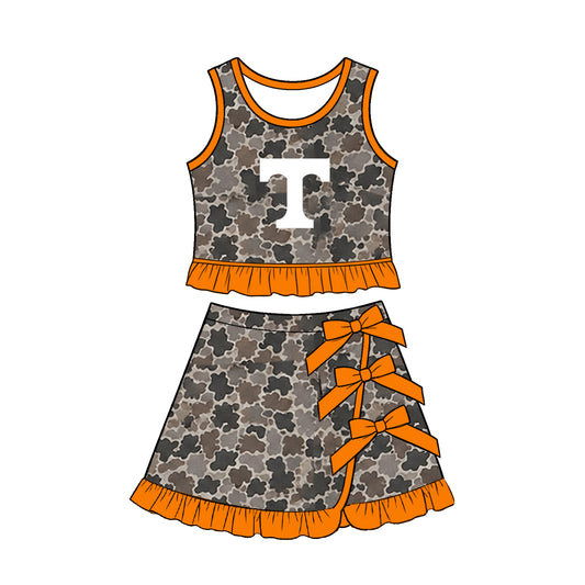 Preorder (moq 5) Baby Girls Tennessee Camouflage Vest Bows Skirt Short Team Clothes Sets