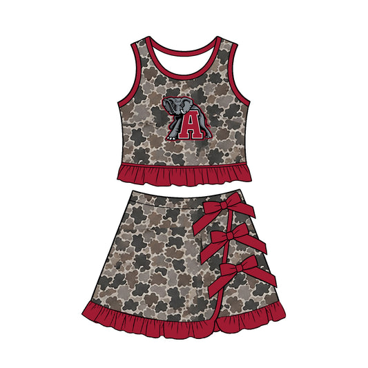 Preorder (moq 5) Baby Girls Alabama Camouflage Vest Bows Skirt Short Team Clothes Sets