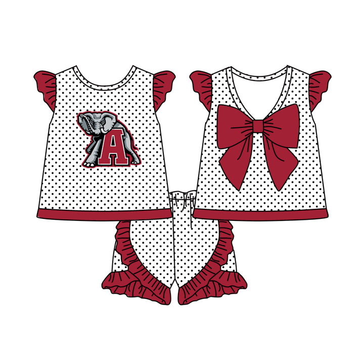 Baby Girls Elephant team Bow Top Shorts Clothes Sets preorder(moq 5)