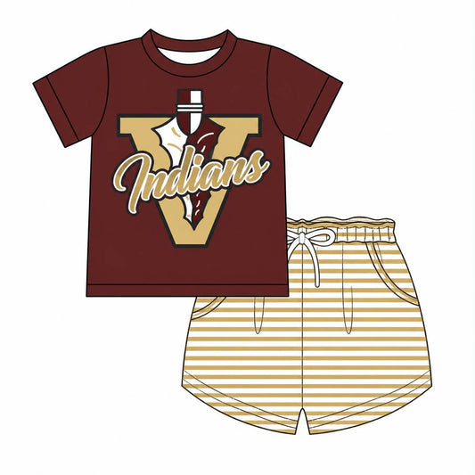 Preorder (moq 5)Baby Boys Vidalia Indians Team Shirt Top Short Clothes Sets