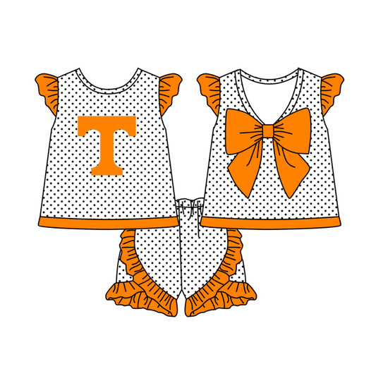 Baby Girls Orange T team Bow Top Shorts Clothes Sets preorder(moq 5)