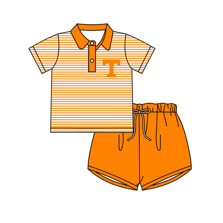 Baby Boys Orange T team Pullover Top Shorts Clothes Sets preorder(moq 5)