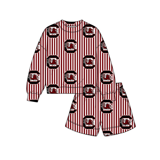 Preorder(moq 5)Baby Boys Long Sleeve Gamecock Stripes Top Pockets Shorts Team Sets