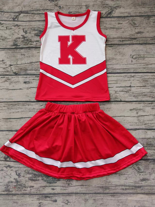 Baby Girls Red K Cheer Team Tee Shirt Skirts Clothes Sets preorder(moq 5)