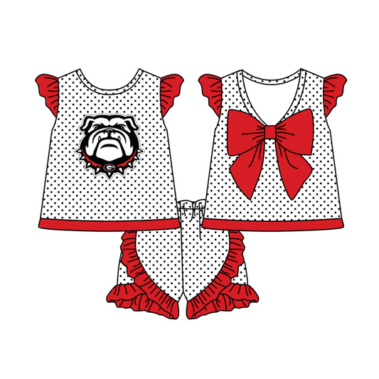 Baby Girls Dog Red team Bow Top Shorts Clothes Sets preorder(moq 5)