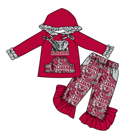 Baby Girls Red Elephant Team Hoodie Top Pants Clothes Sets preorder(moq 5)